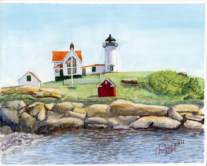 watercolor painting of lighthouse