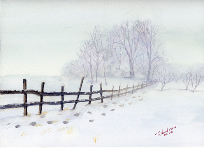 watercolor painting landscape with snow